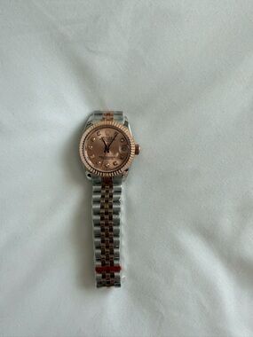 Two-Tone Watch with Rose Gold Dial and Diamond Markers